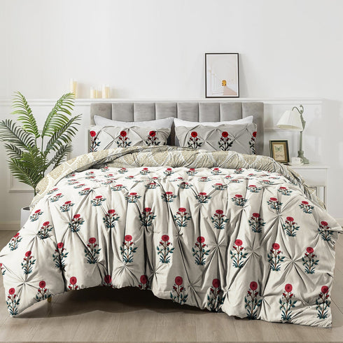 The White Moss Hannah Reversible Print Pinch Pleat Winter Comforter With Pillow Covers